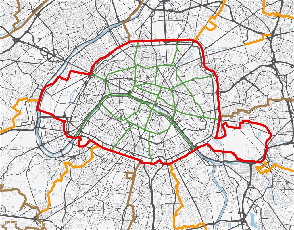 矢量地图的巴黎市。道路