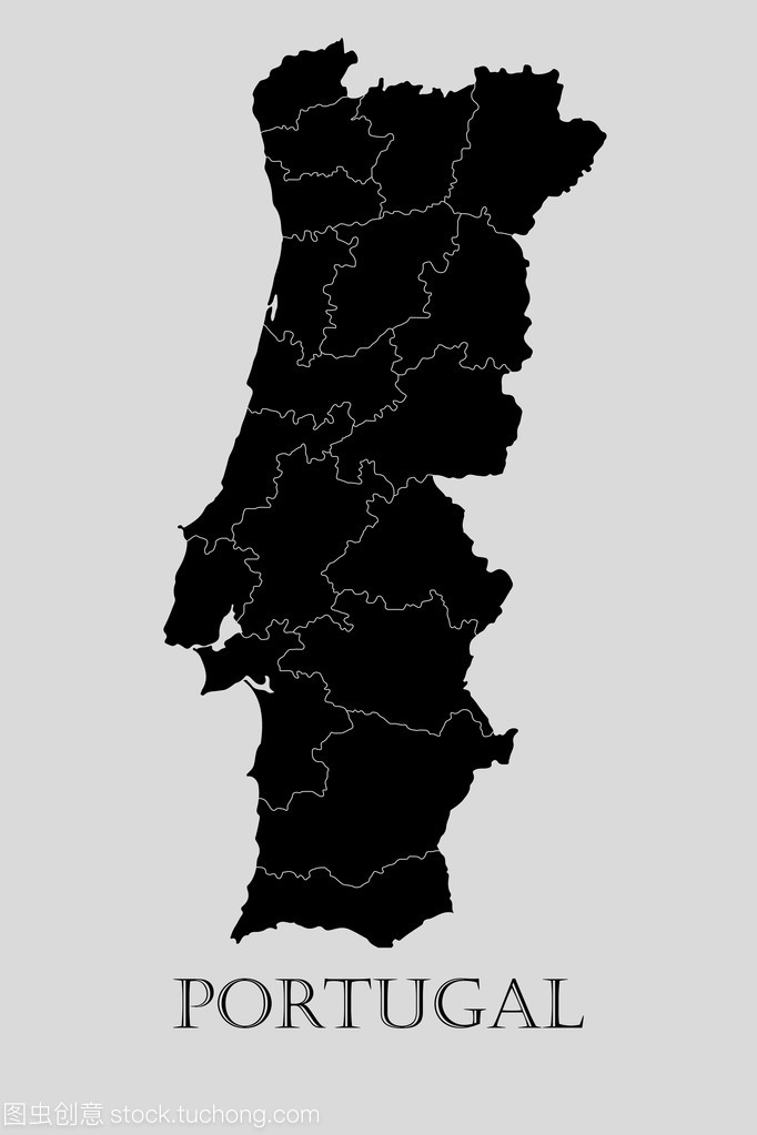 黑色葡萄牙地图-矢量图
