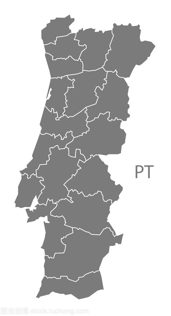 葡萄牙地图与隔离区灰色