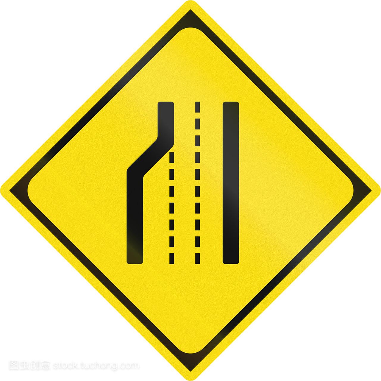 Japanese warning road sign - Lane decrease