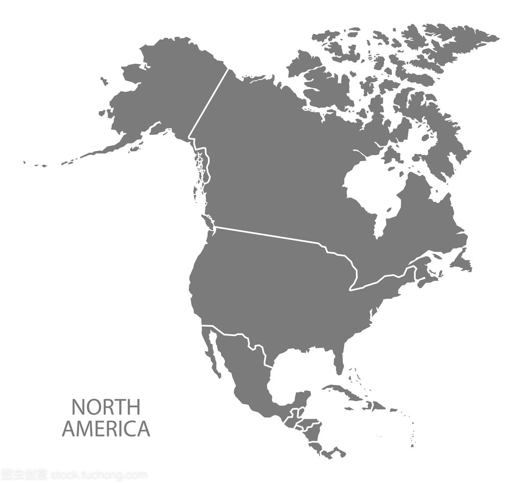 北美洲国家地图灰色