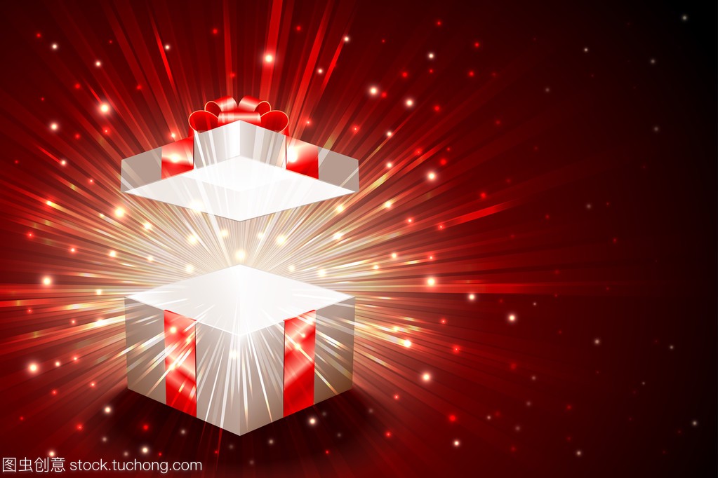 名称︰ 礼物盒打开爆炸烟花魔法光芒背景圣诞
