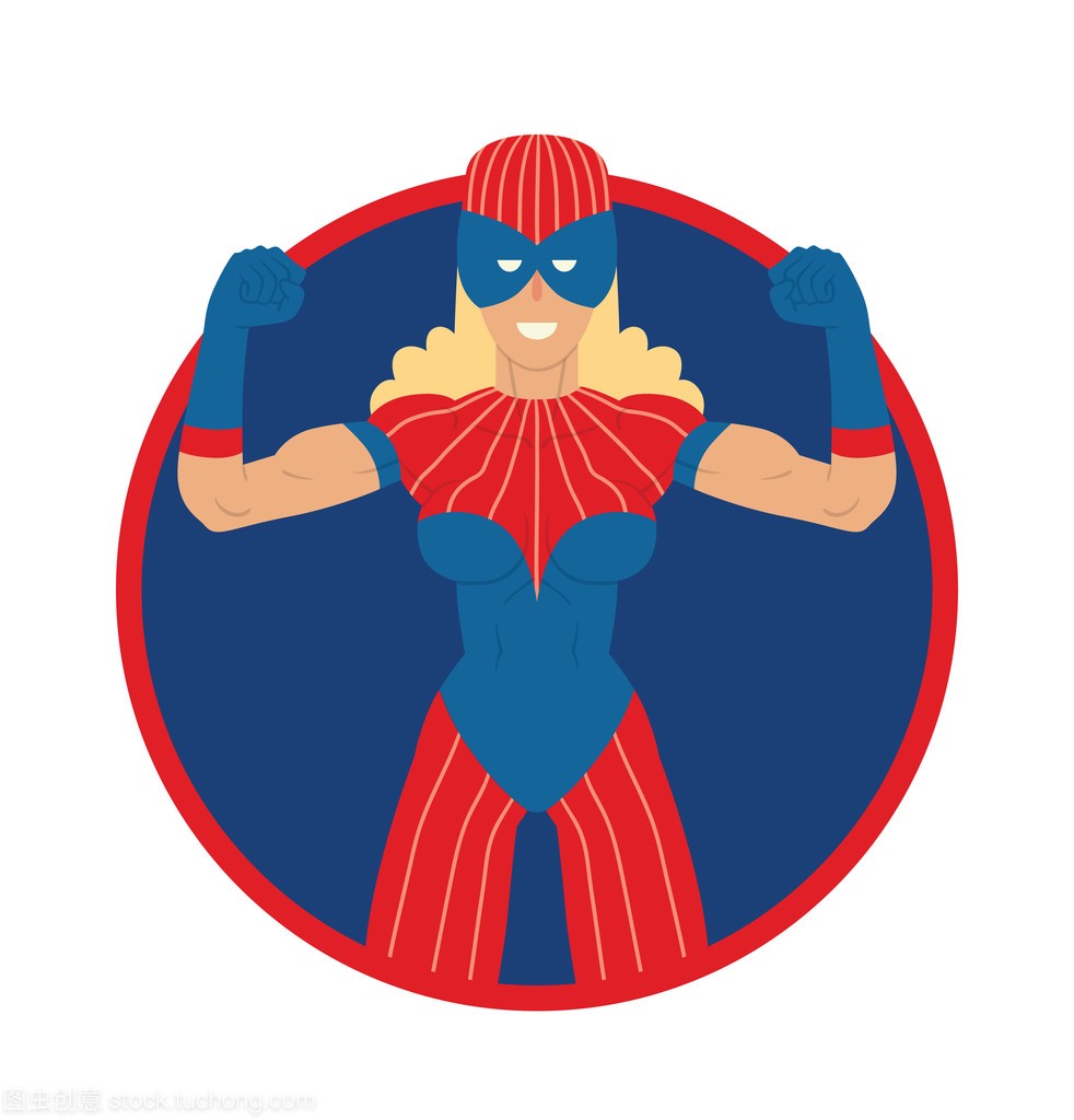Round frame, woman superhero in a red-blue m