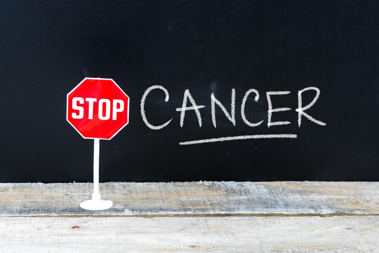 STOP CANCER message written on chalkboard