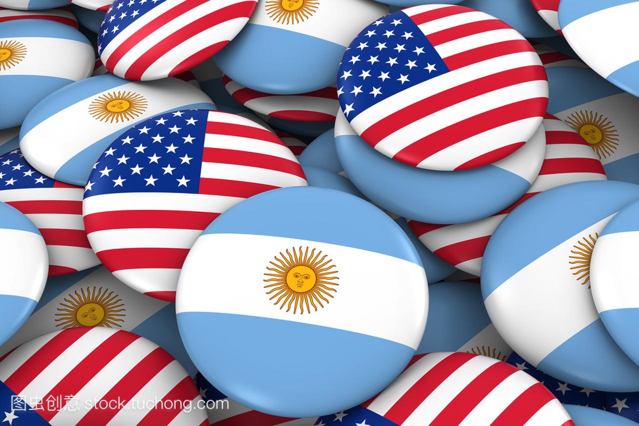 美国和阿根廷徽章背景-美国和阿根廷国旗的桩