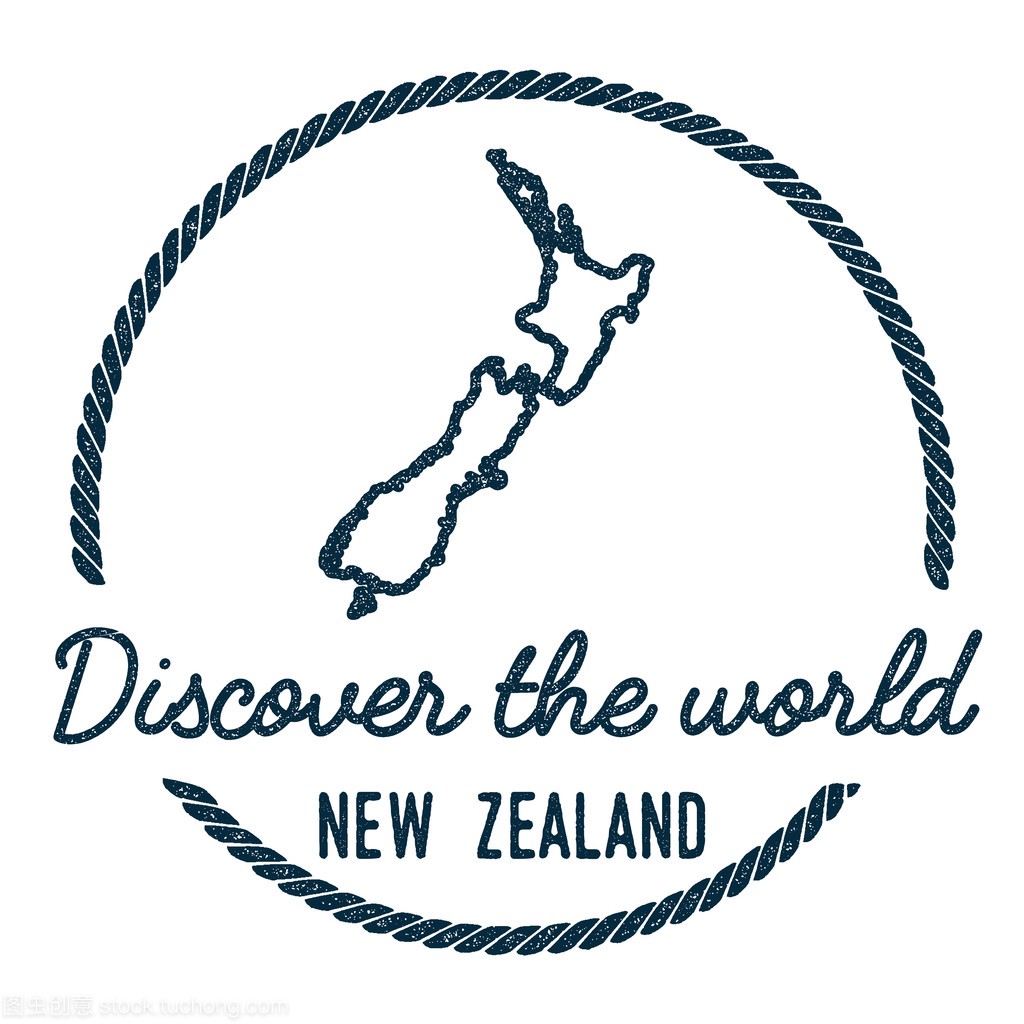 新西兰地图轮廓。老式发现世界橡皮戳与新西兰