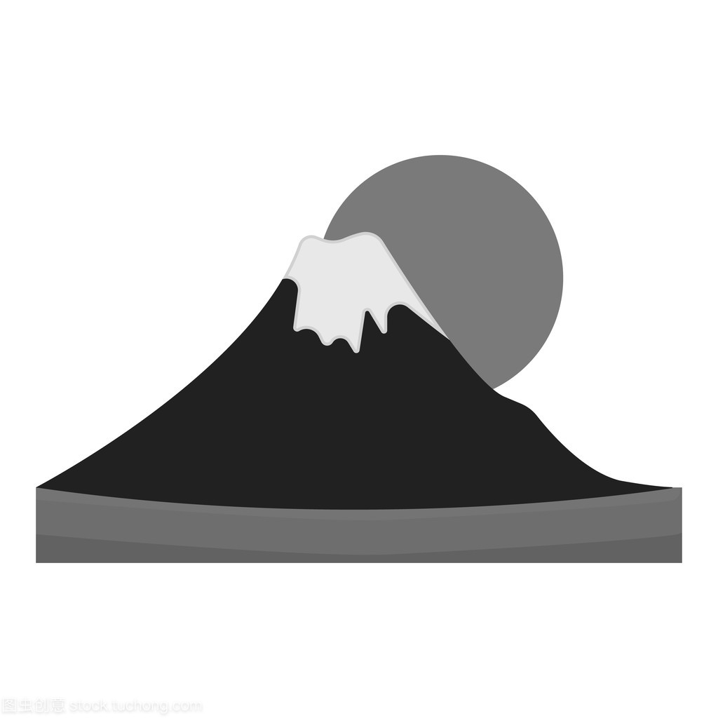 富士山在白色背景上孤立的单色样式图标。日本
