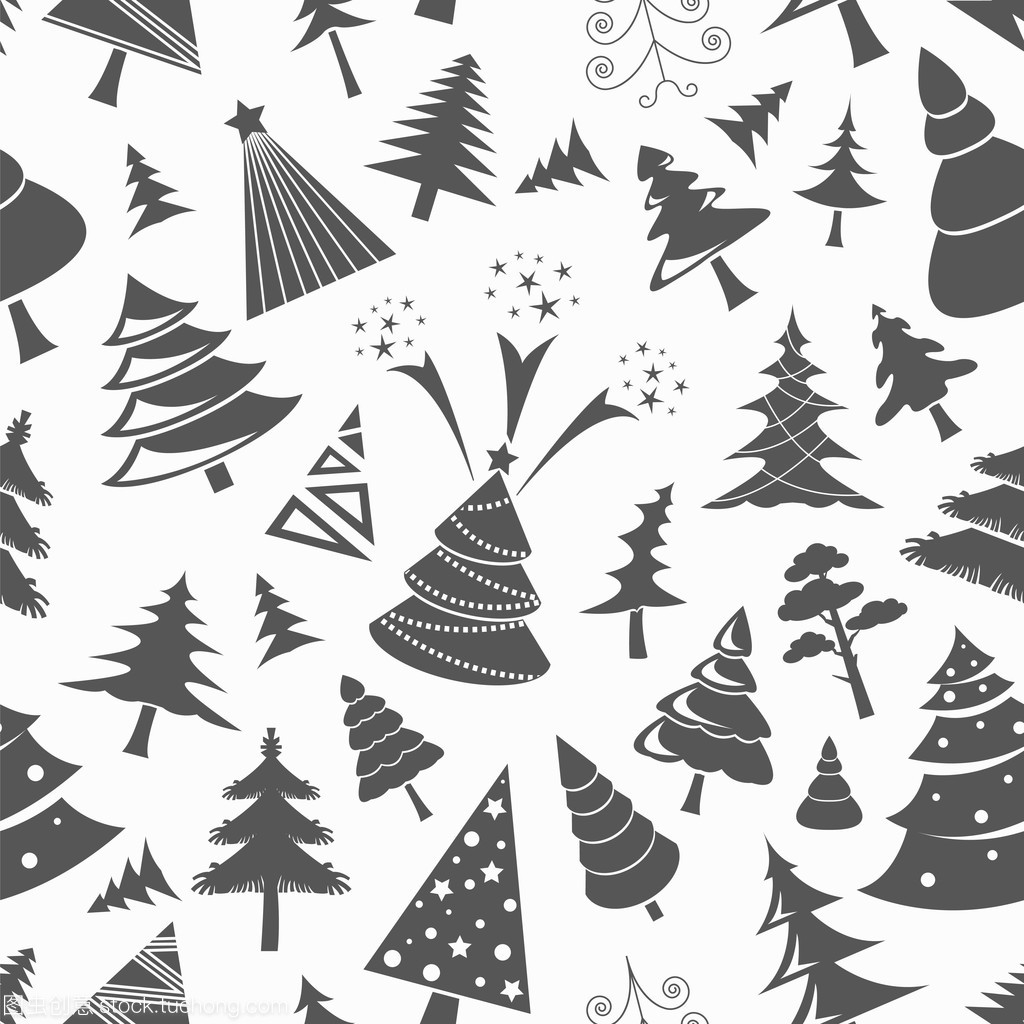 圣诞树无缝模式。平面设计。单色版