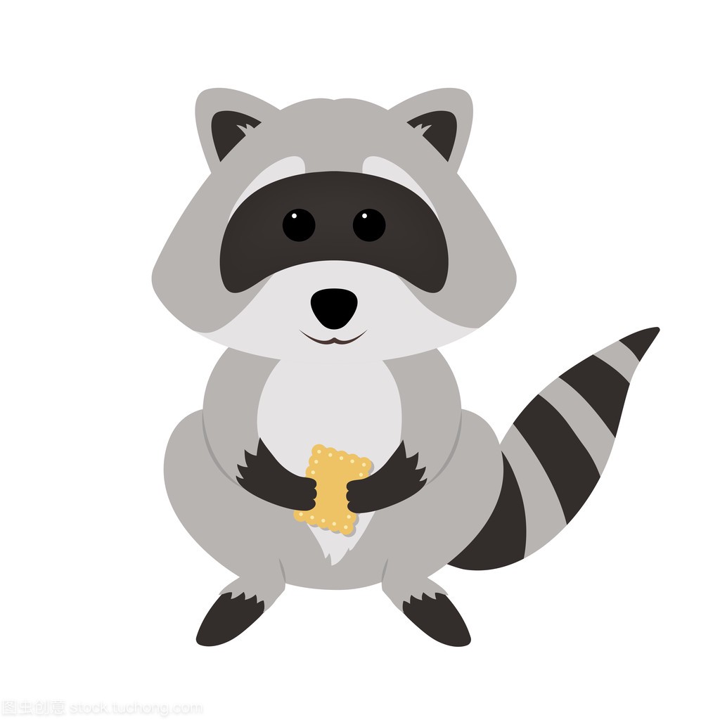 Cute raccoon holding cookie. Vector 