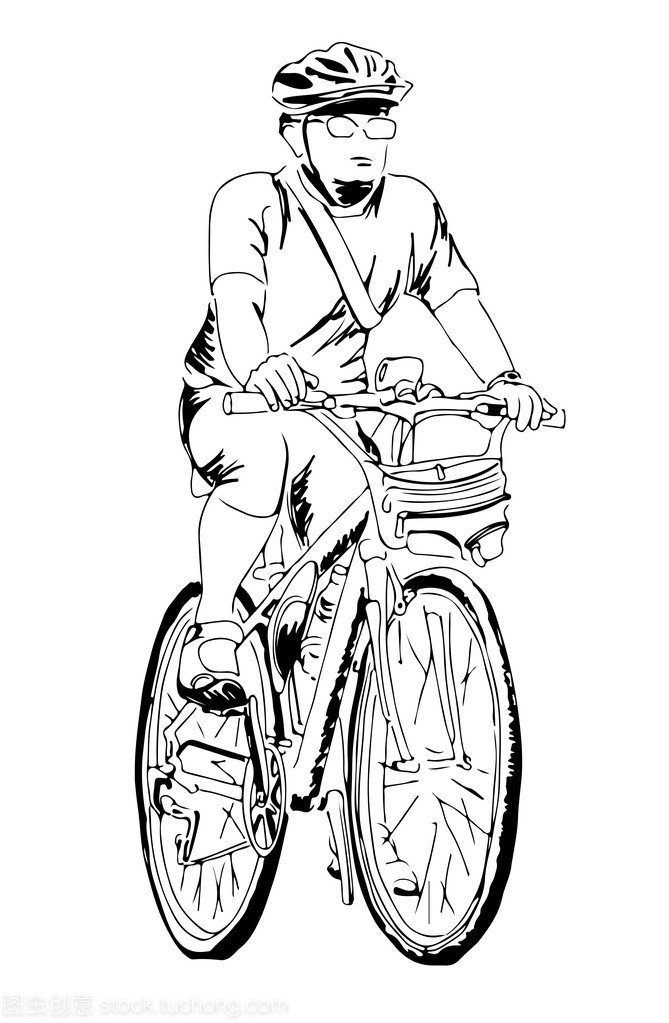 手的一个男人的素描画骑上山地自行车或自行车