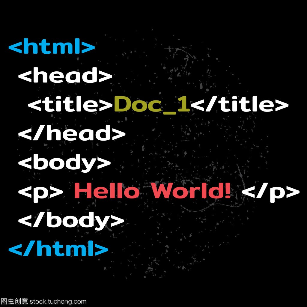 你好世界 Html 问候在程序代码中,描述符和标记