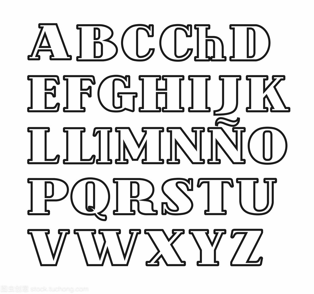 西班牙的字母表,大写字母的轮廓矢量