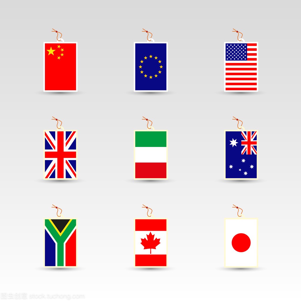 大利、 澳大利亚、 南非、 加拿大和日本国旗的