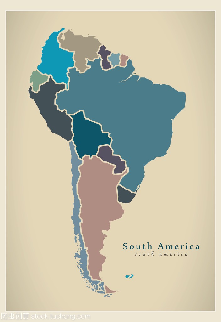 现代地图-南美洲与所有国家完整彩色