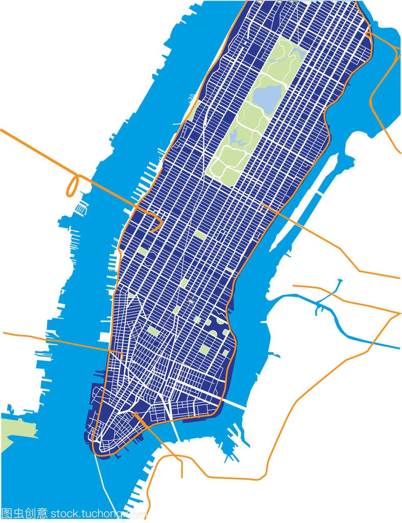 纽约城-降低和中期曼哈顿-矢量地图深蓝色