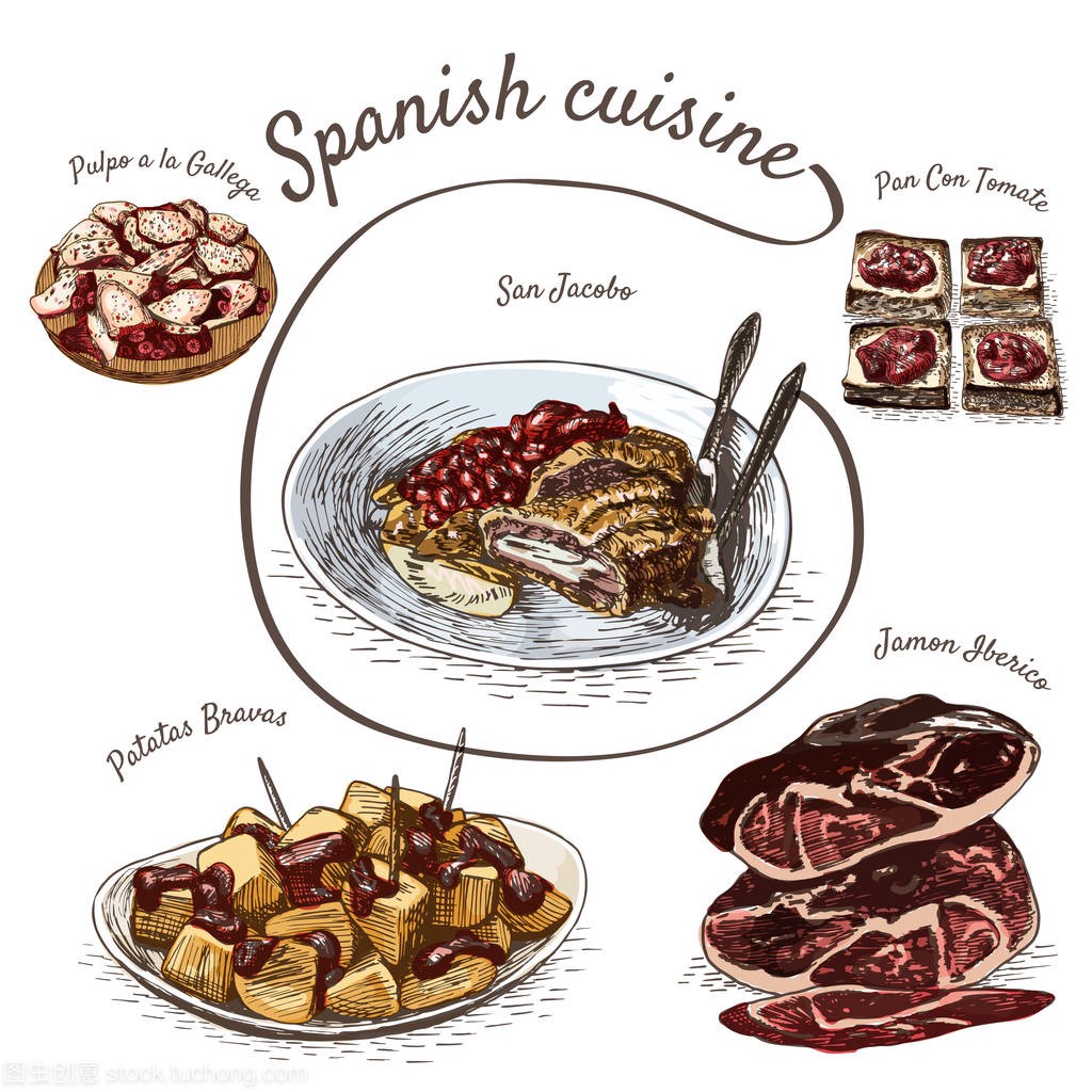 西班牙色彩丰富的插画的菜单