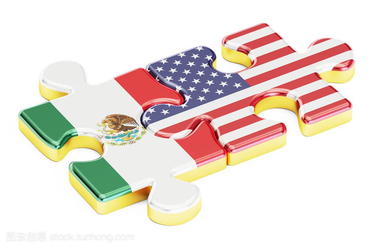 美国和墨西哥的难题从标志,关系概念。3d rend