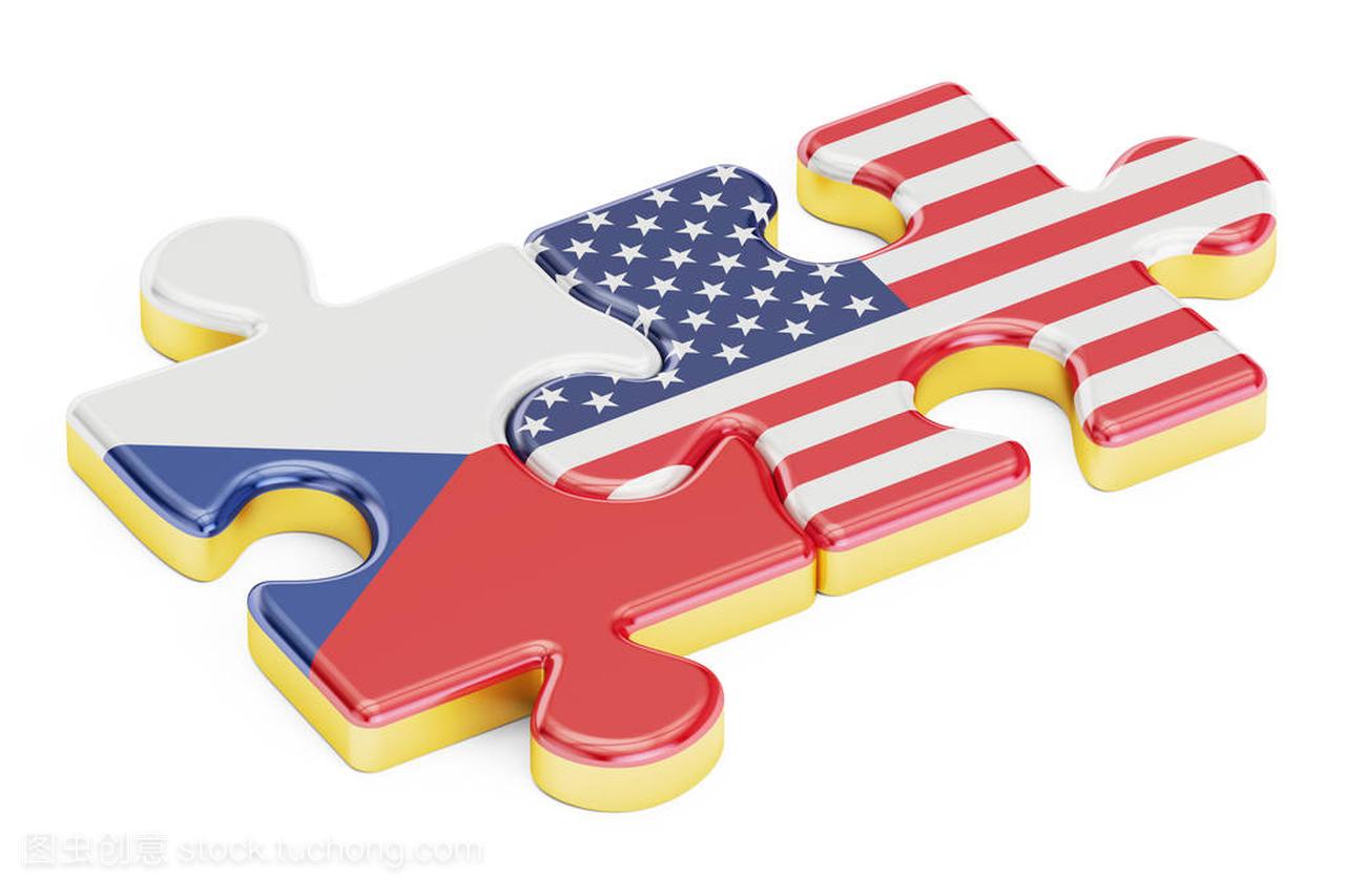 美国与捷克共和国困扰从标志,关系概念。3d