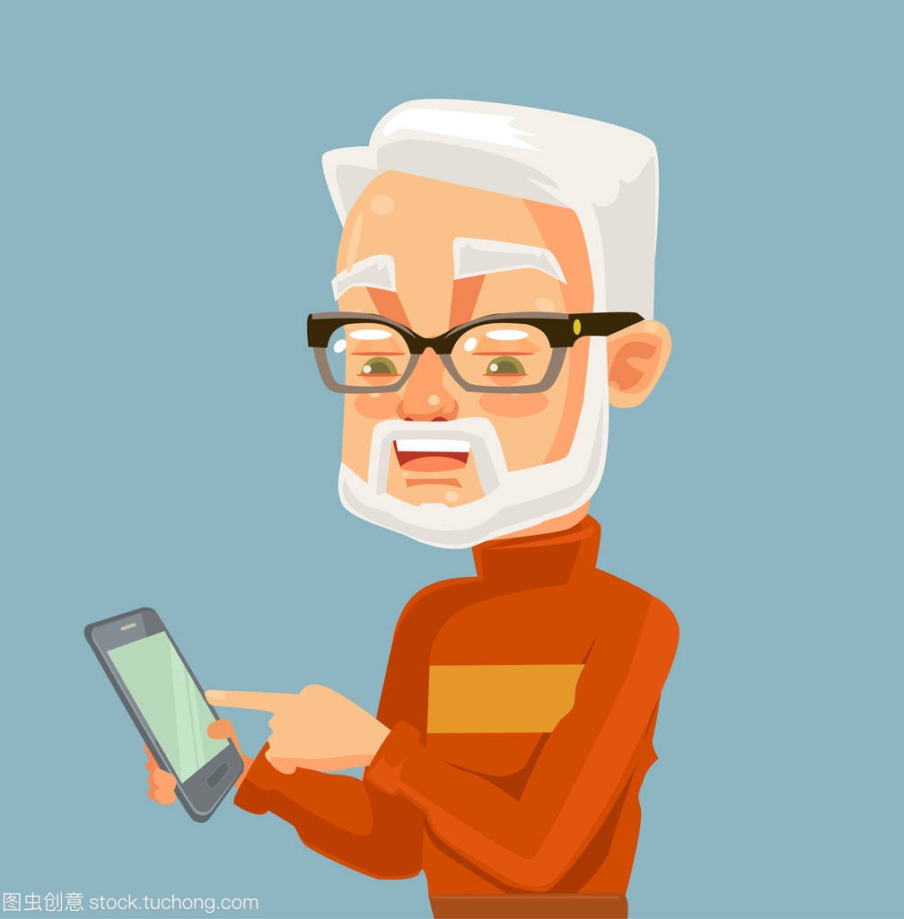 老人性格在智能手机上看起来和打字按摩。现代