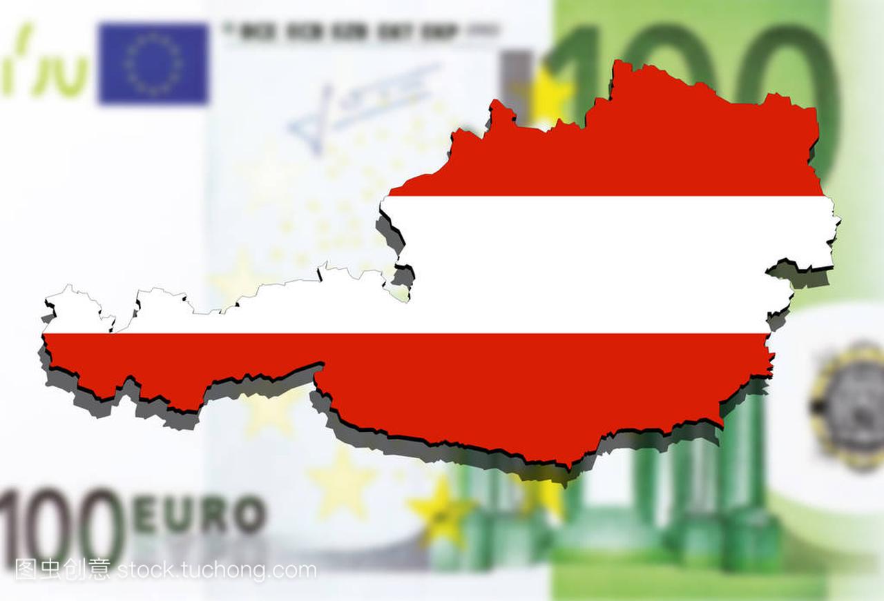 紧靠奥地利地图上欧元钱背景
