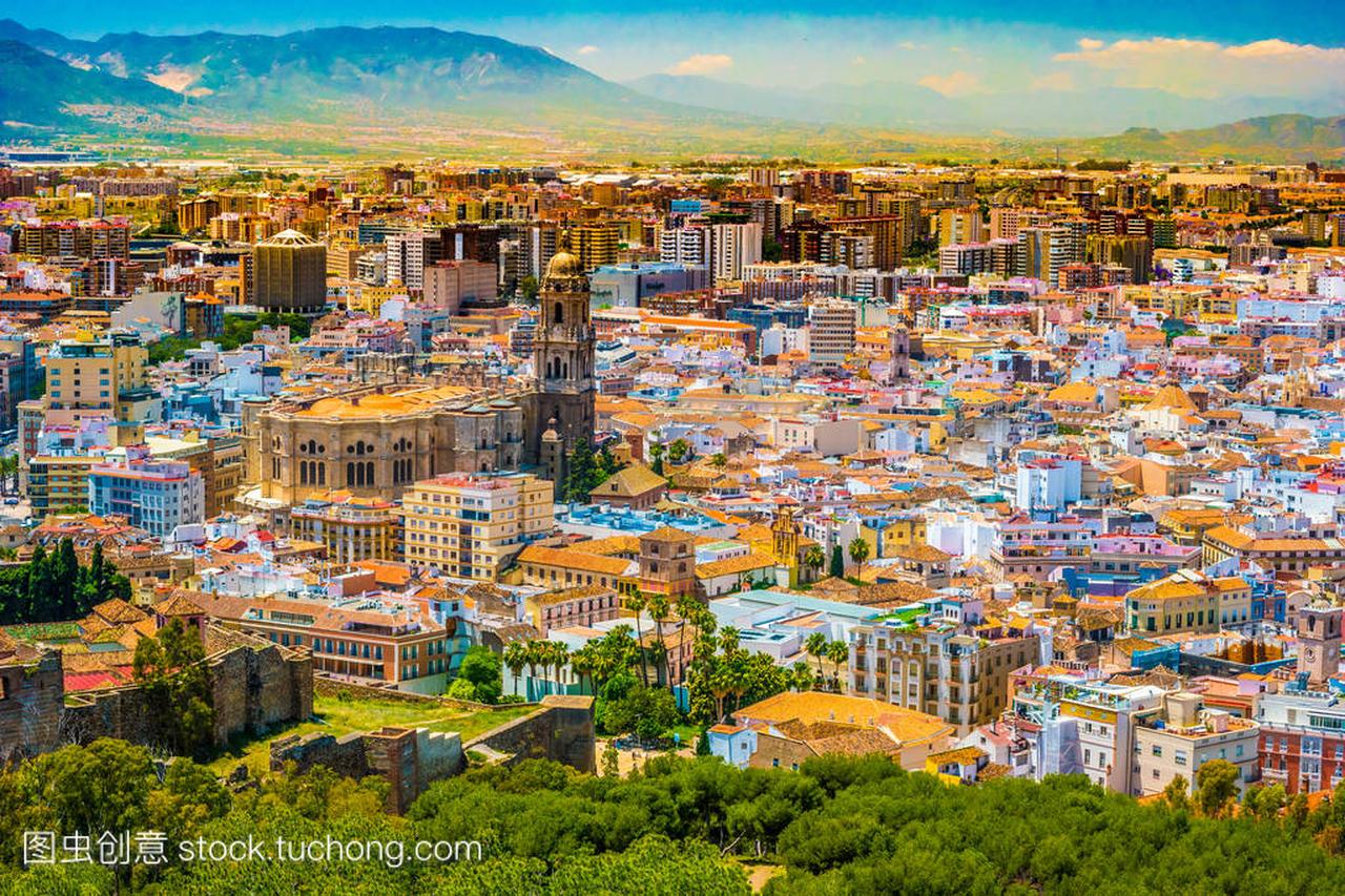 西班牙马拉加的城市景观鸟瞰图