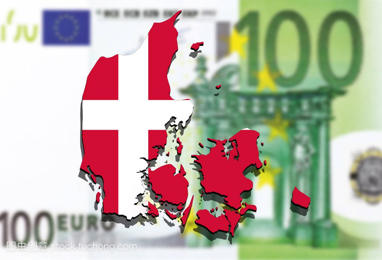 丹麦地图上欧元钱背景
