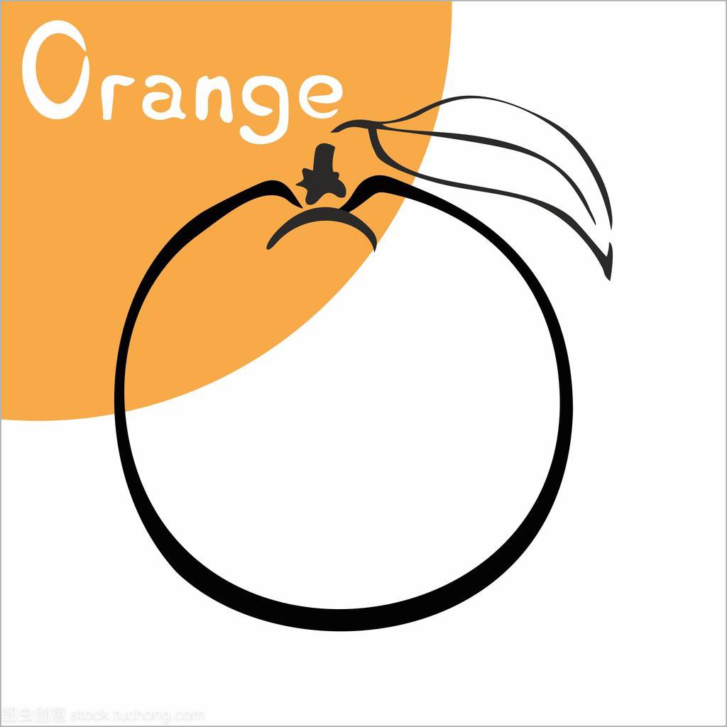 橙色水果蔬菜标志黑白素描汁标签柑橘