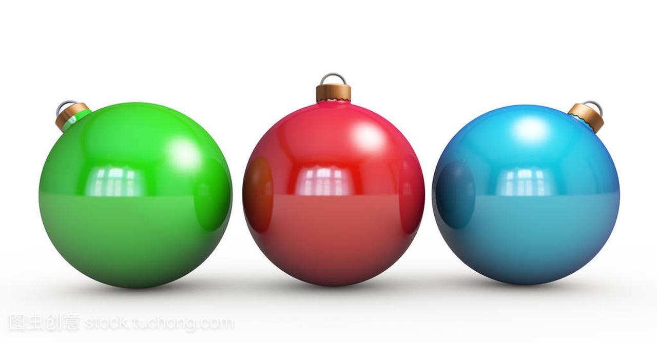五彩缤纷的圣诞球挂上白色。Rgb 颜色。3d r