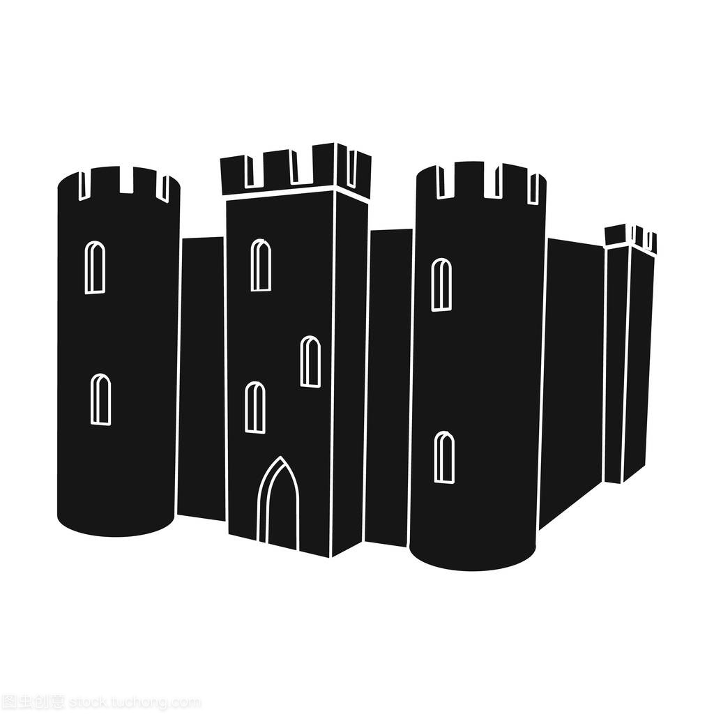 英语的城堡中孤立的白色背景上的黑色风格的图