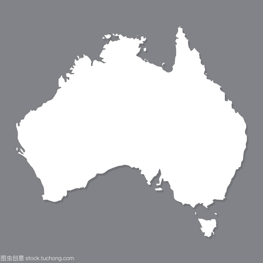 澳大利亚的空白地图。灰色的背景上的澳大利亚