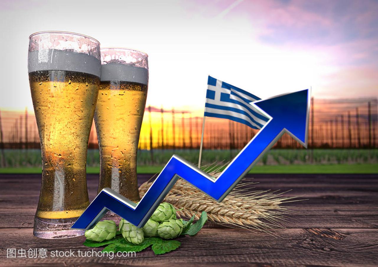 希腊的啤酒消费增长。3d 渲染