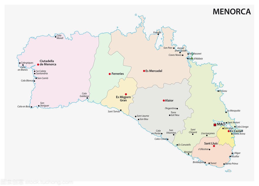 行政和政治地图的西班牙巴利阿里冰岛的梅诺卡