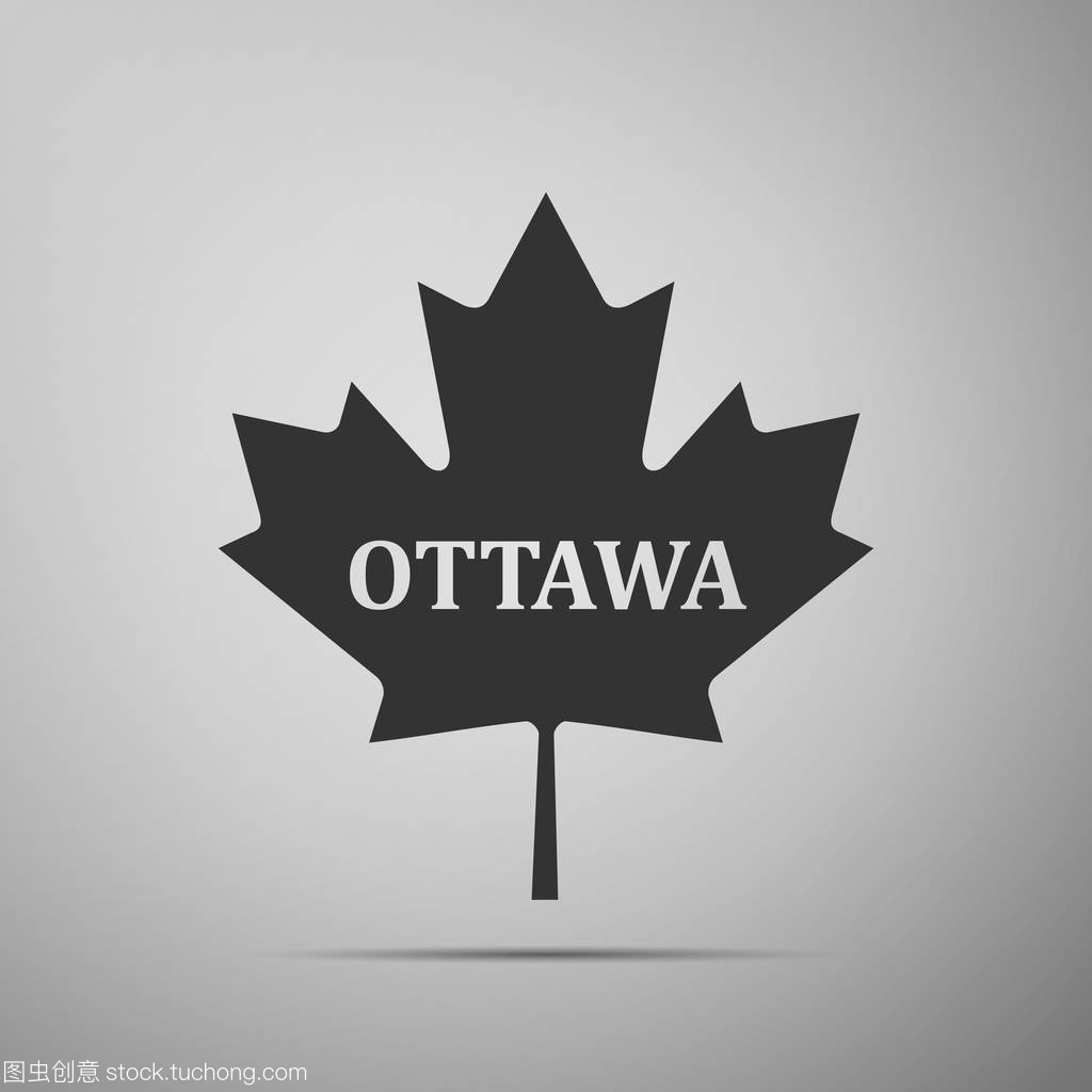 与城市名称渥太华加拿大枫叶平灰色的背景上的