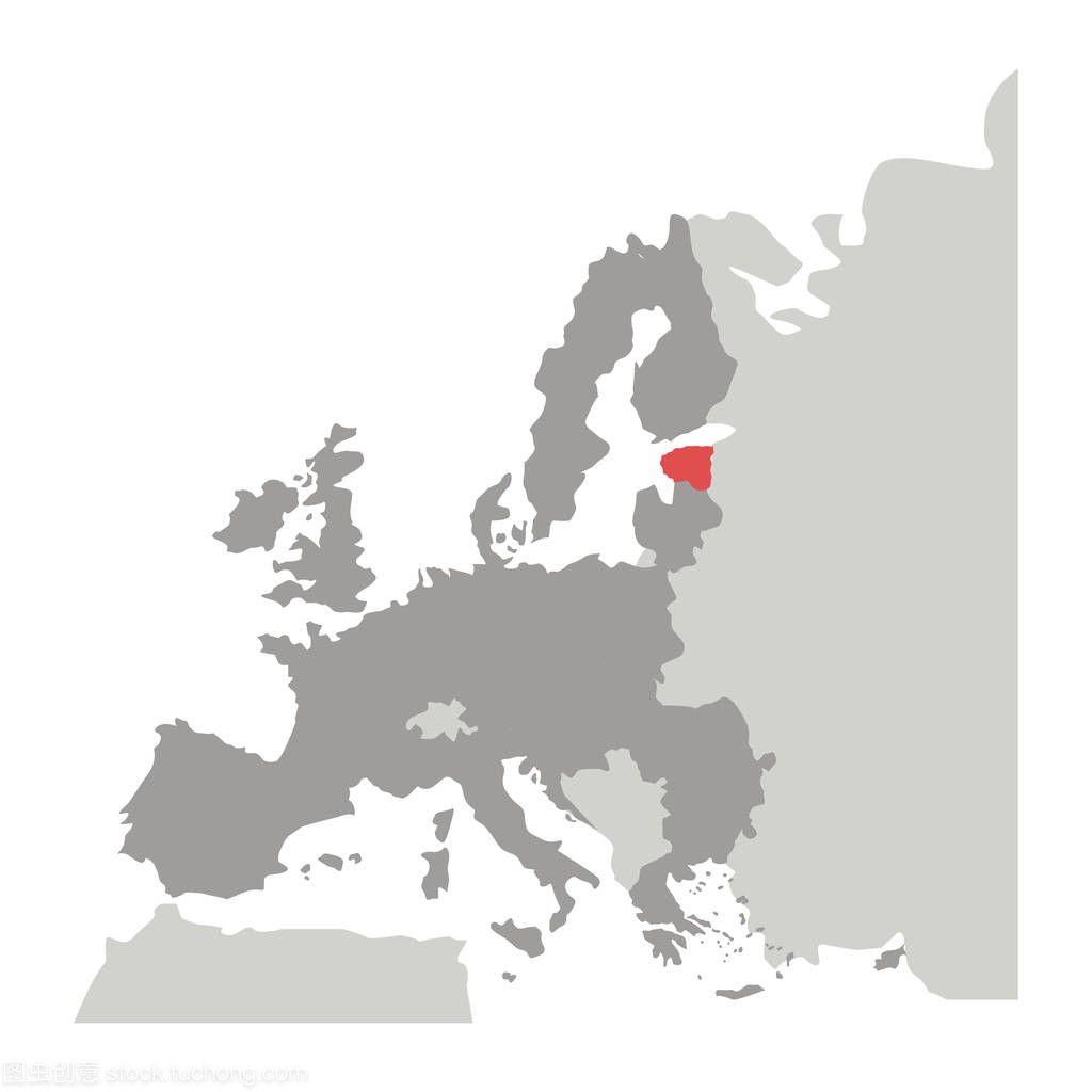 与欧洲地图和爱沙尼亚在红颜色的灰度剪影