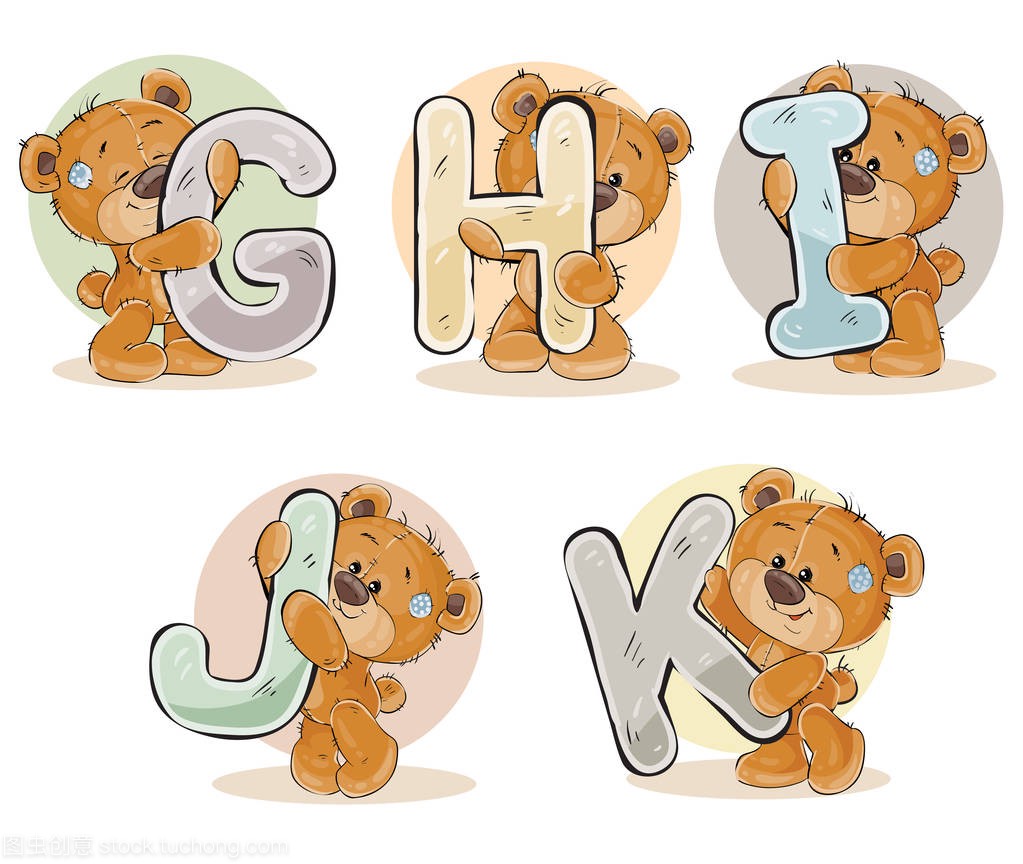 设置矢量字母表的字母英语有趣的玩具熊