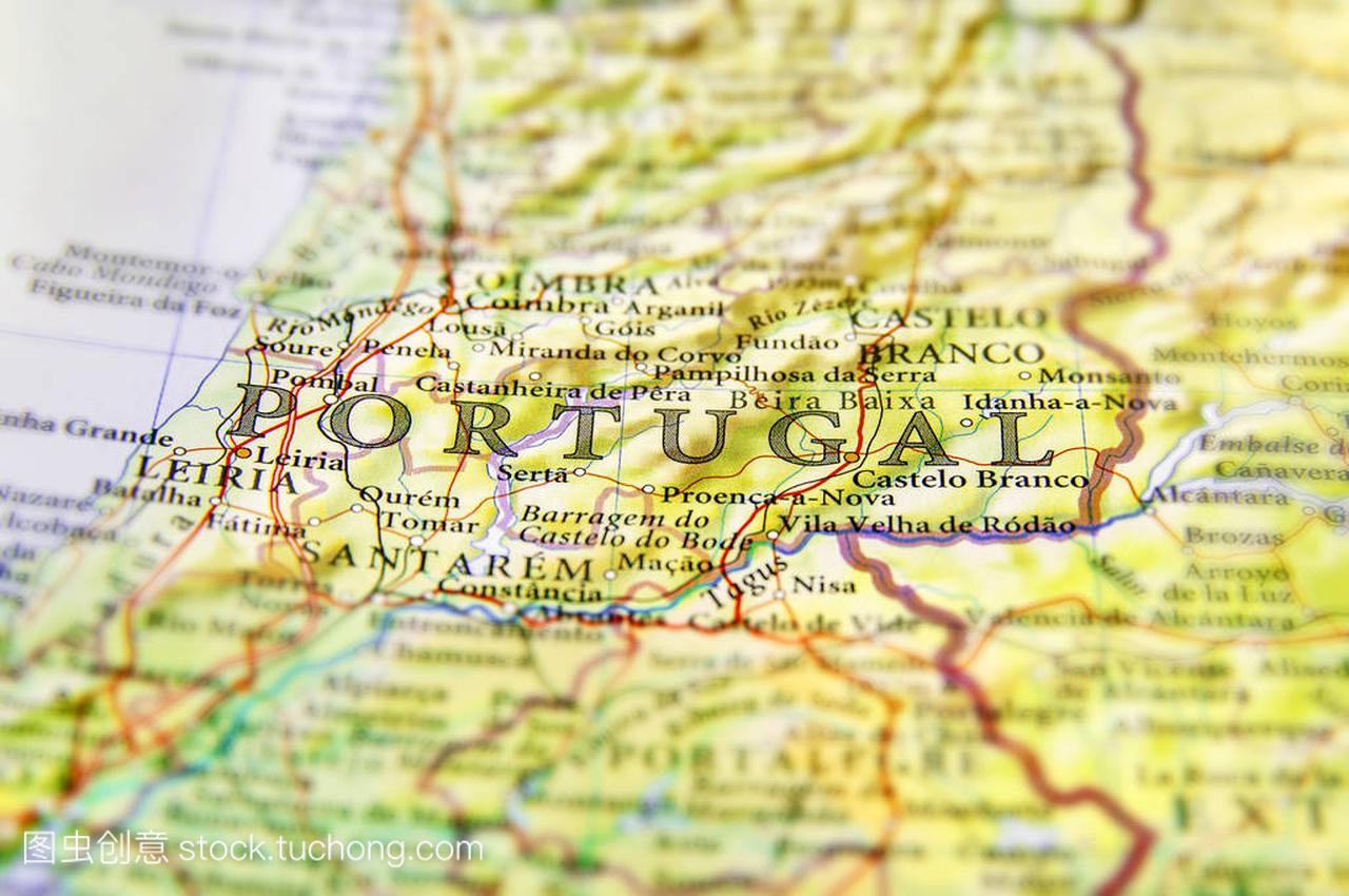 欧洲国家葡萄牙与重要此贴的地理地图