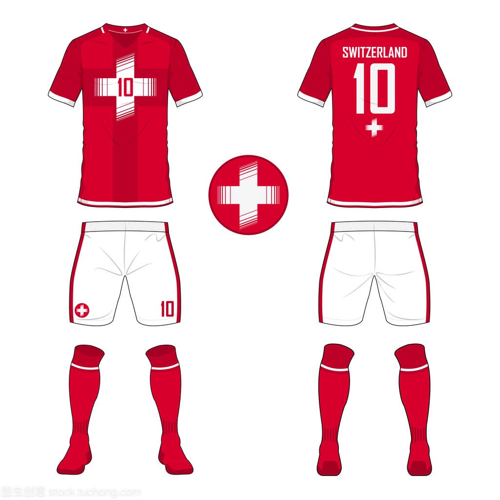 瑞士国家足球队的足球球衣或足球工具包模板集