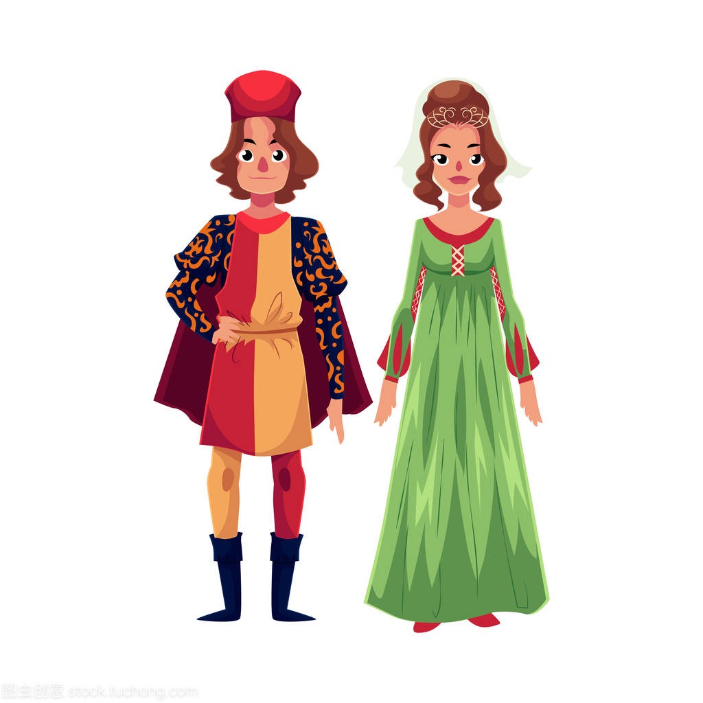 意大利男人和女人在文艺复兴时期时间的服饰，服装