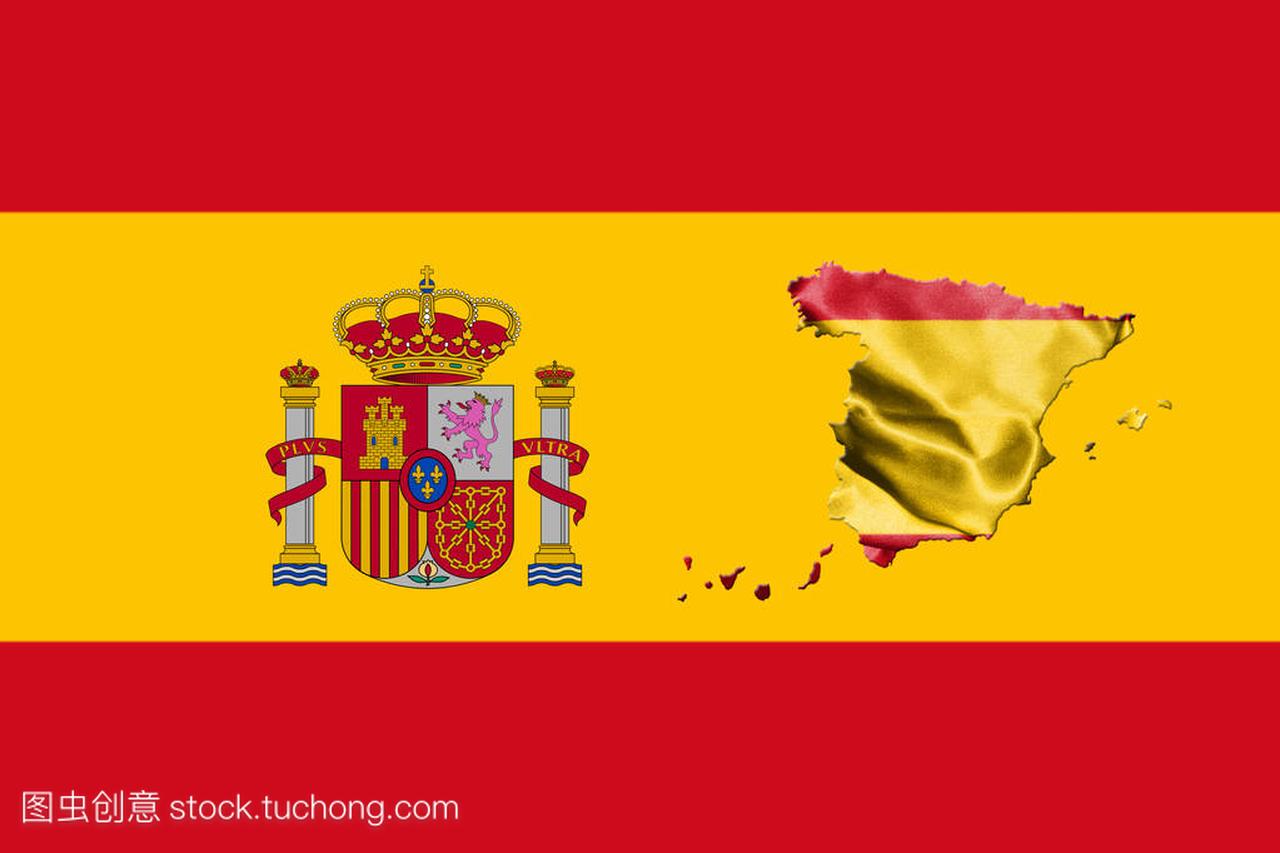 西班牙国旗与国徽和西班牙地图 3d 图