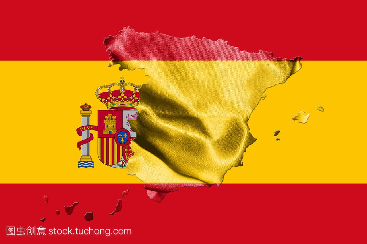 西班牙国旗与国徽和西班牙地图 3d 图