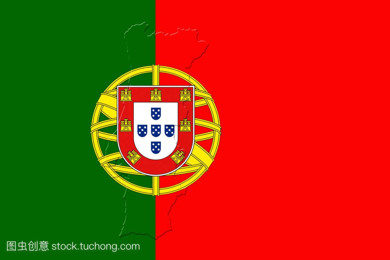葡萄牙国家国旗与地图的葡萄牙对它 3d 图