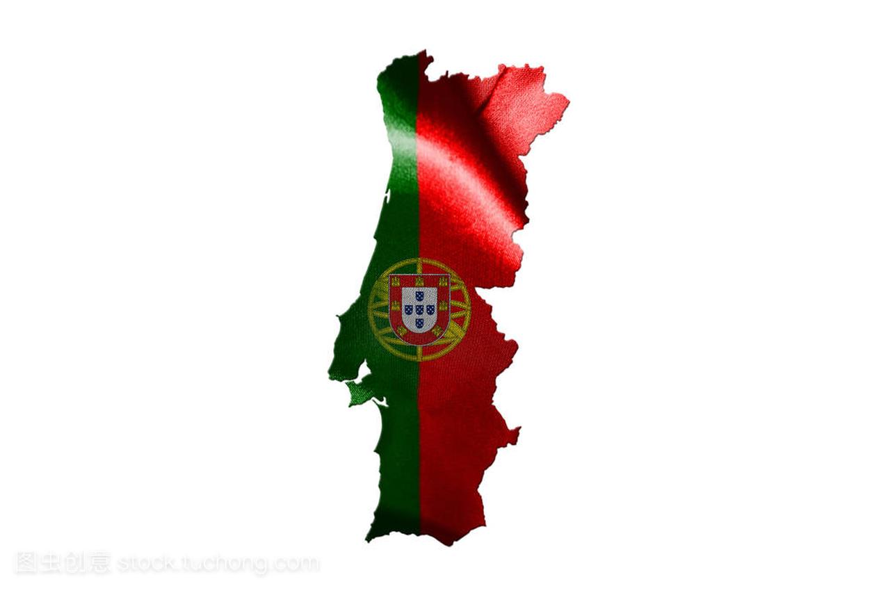 葡萄牙国家国旗与地图葡萄牙孤立在白色背景的