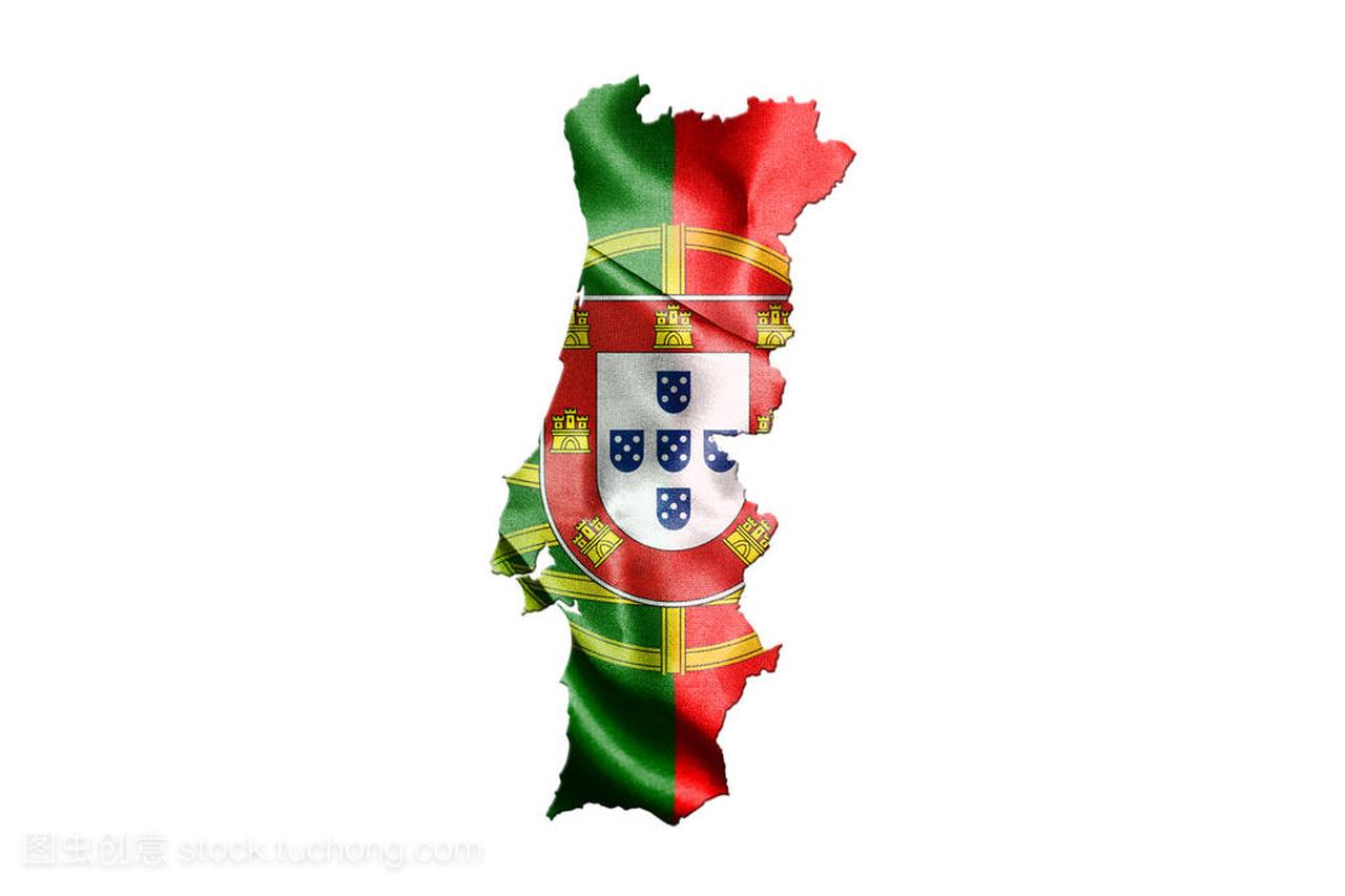 葡萄牙国家国旗与地图葡萄牙孤立在白色背景的