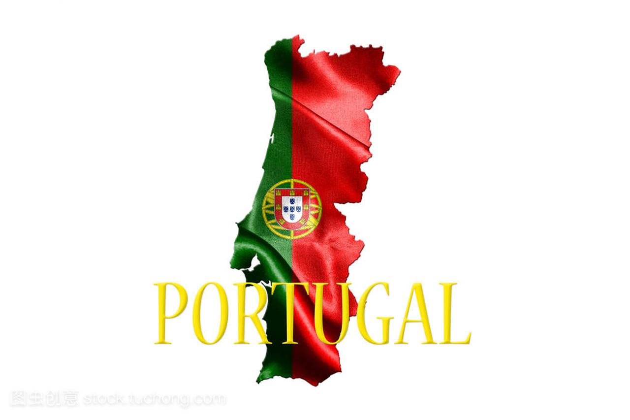 葡萄牙国家国旗与地图的葡萄牙和名称国家孤立