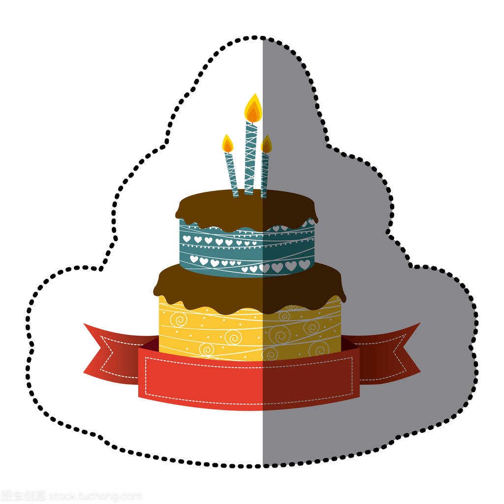 贴纸彩色图片生日蛋糕两层,蜡烛和功能区