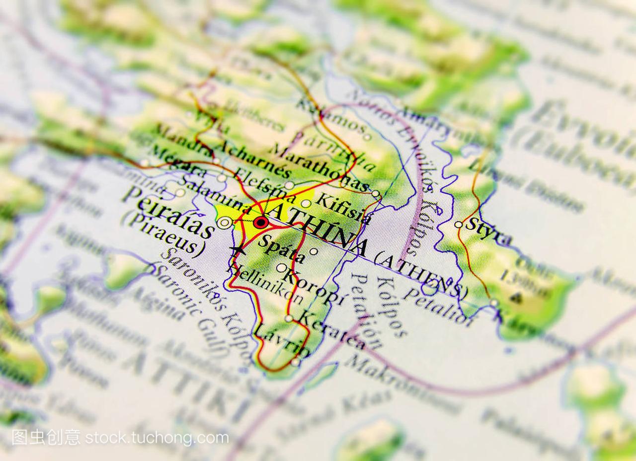 欧洲国家希腊与 Athina 市的地理地图