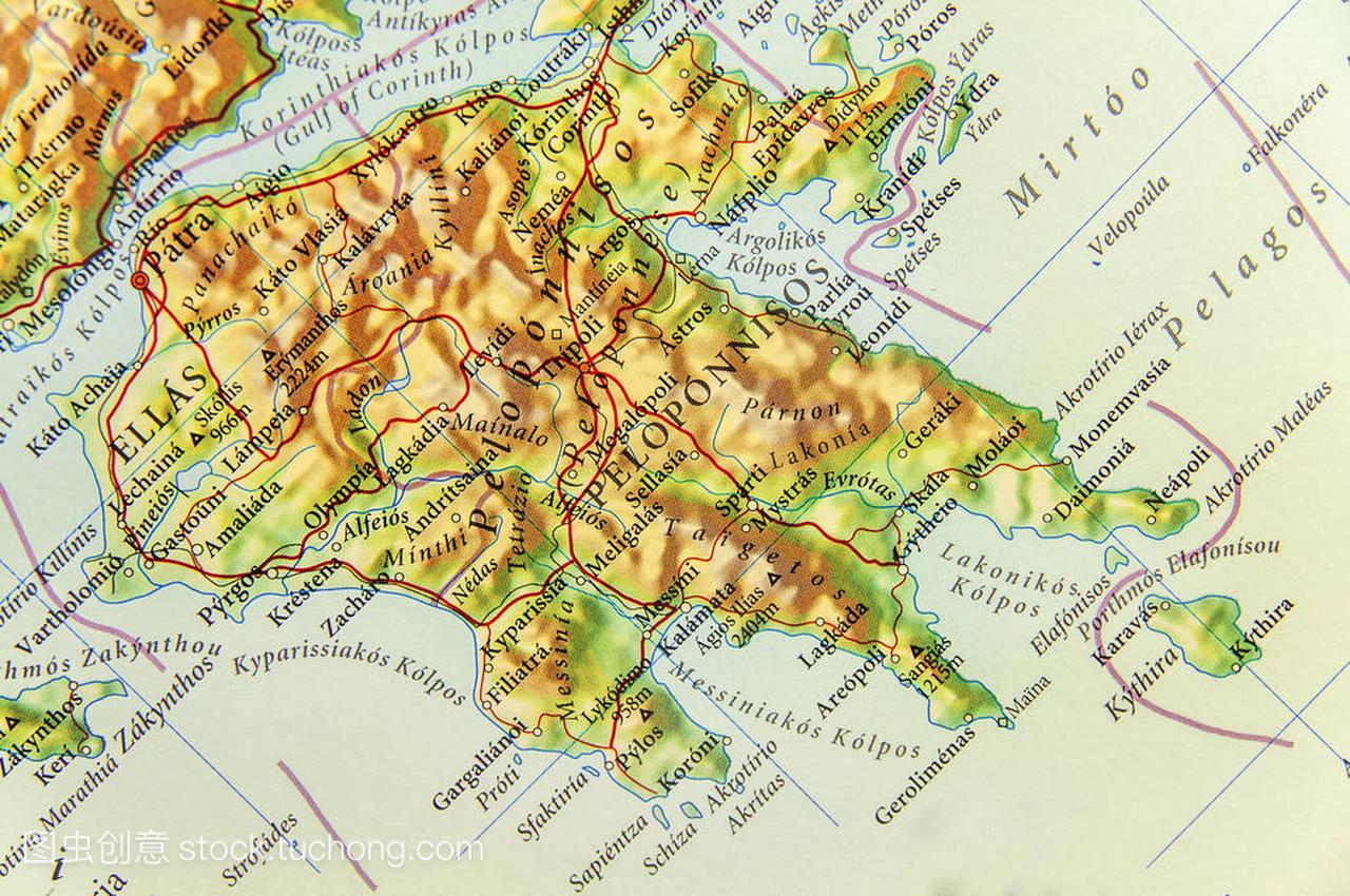 欧洲国家希腊与奔 islan 的地理地图