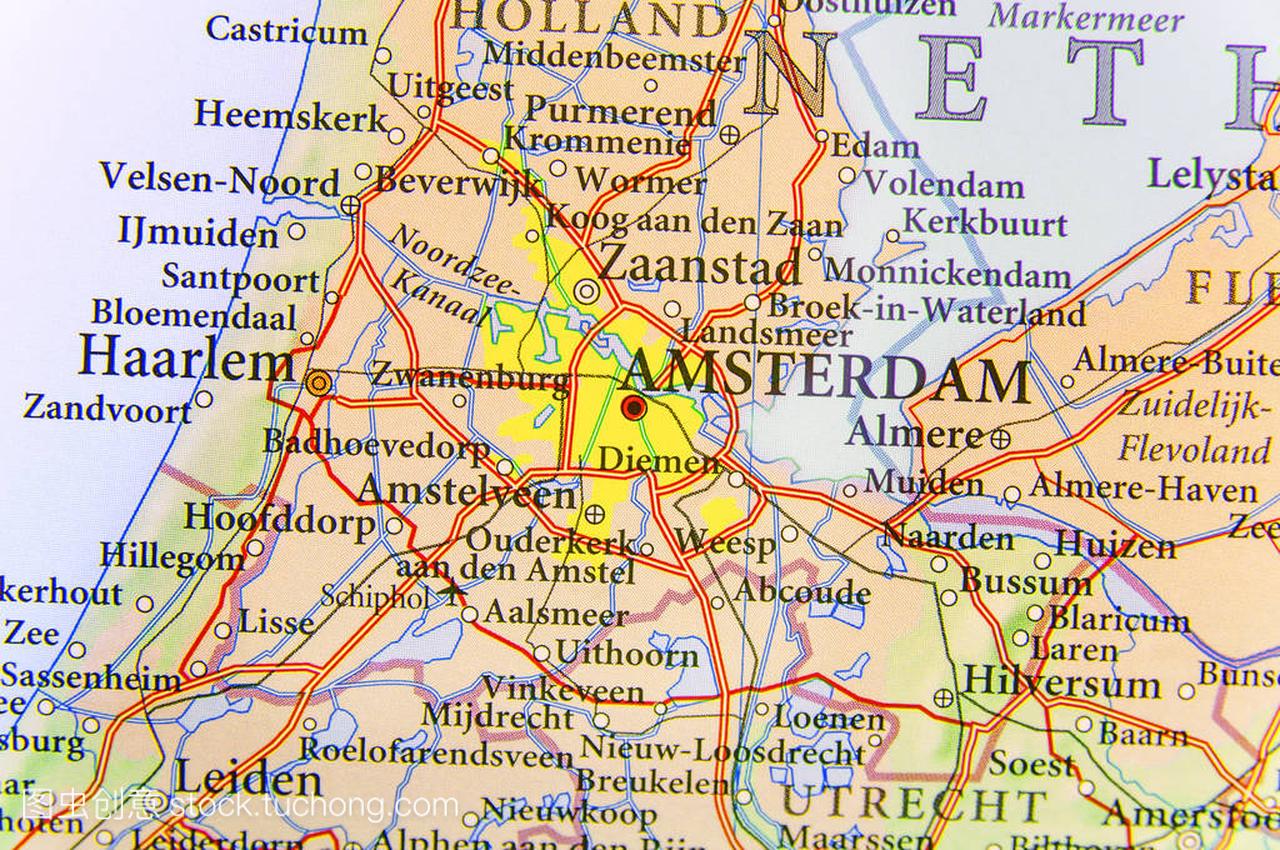 欧洲国家荷兰阿姆斯特丹 ca 的地理地图
