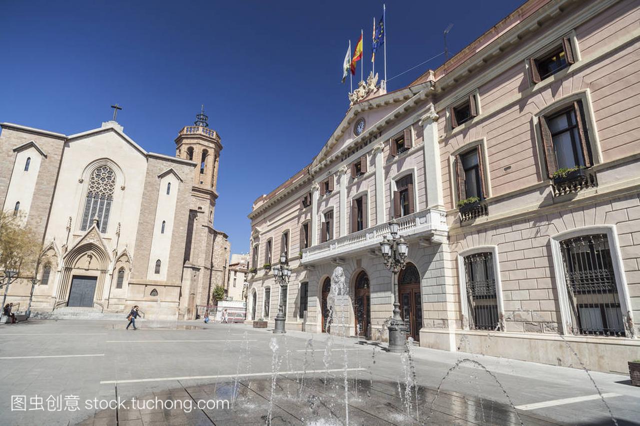 市政厅和教会,萨瓦德尔,省巴塞罗那加泰罗尼亚