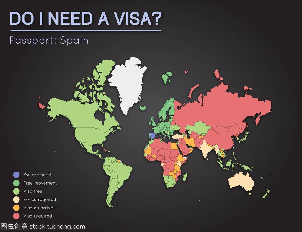 西班牙王国护照持有人 2017 年世界地图信息图